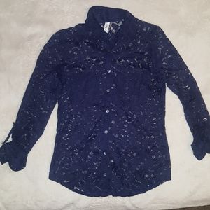 Blue lace button up.